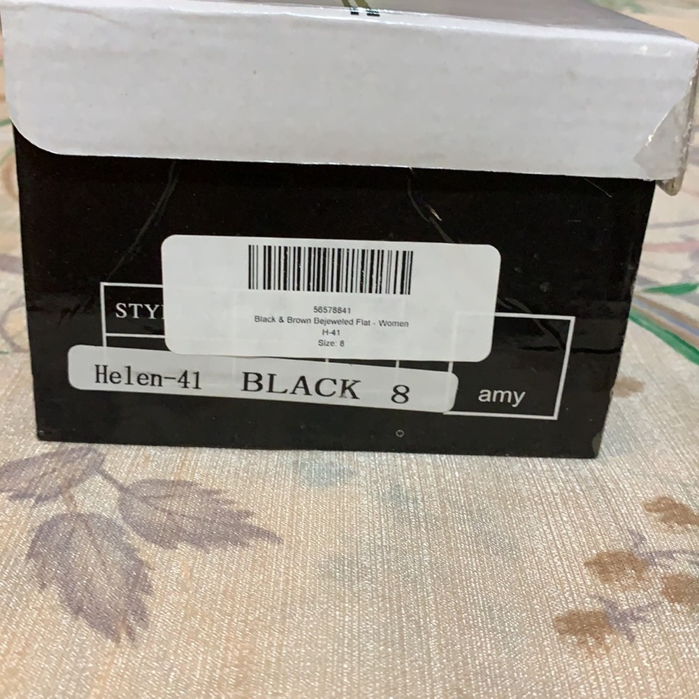 NIB Black and Brown Bejeweled Flats - Picture 7 of 8